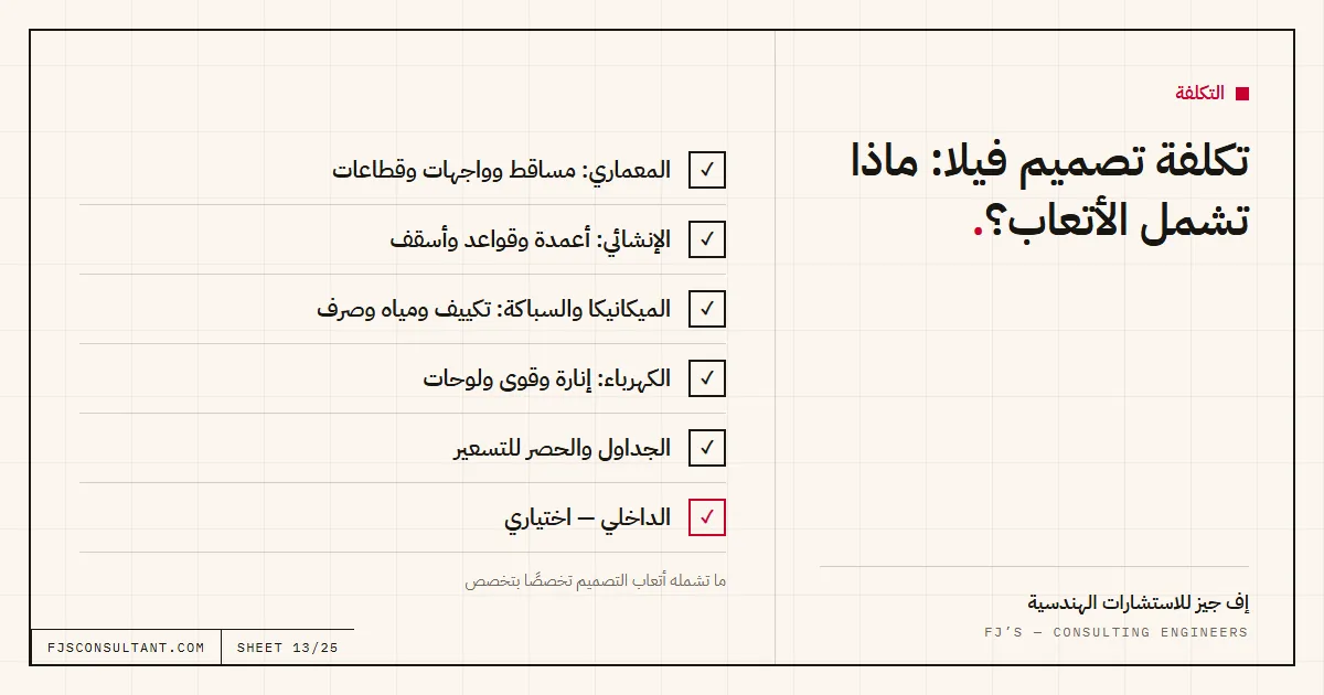 مخطط توضيحي: تكلفة تصميم فيلا: ماذا تشمل الأتعاب؟